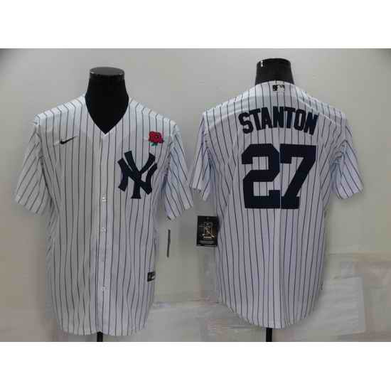 Men New York Yankees 27 Giancarlo Stanton White Cool Base Stitched Baseball Jerseys